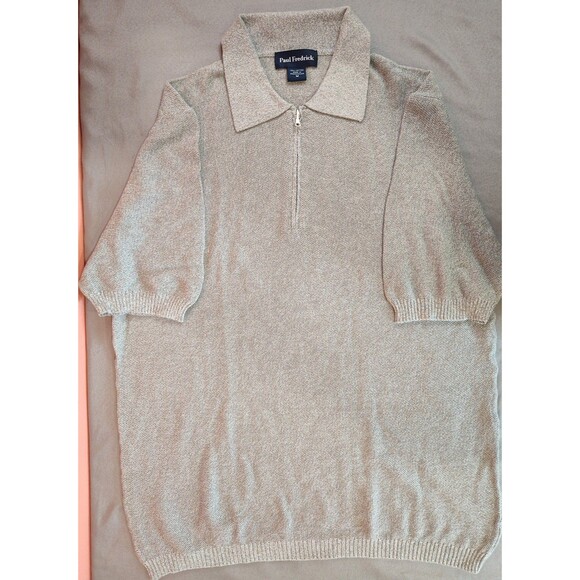 Men's Paul Fredrick Knit Zip Polo Shirt Gray Medium 100% Cotton Lightweight - Picture 3 of 5